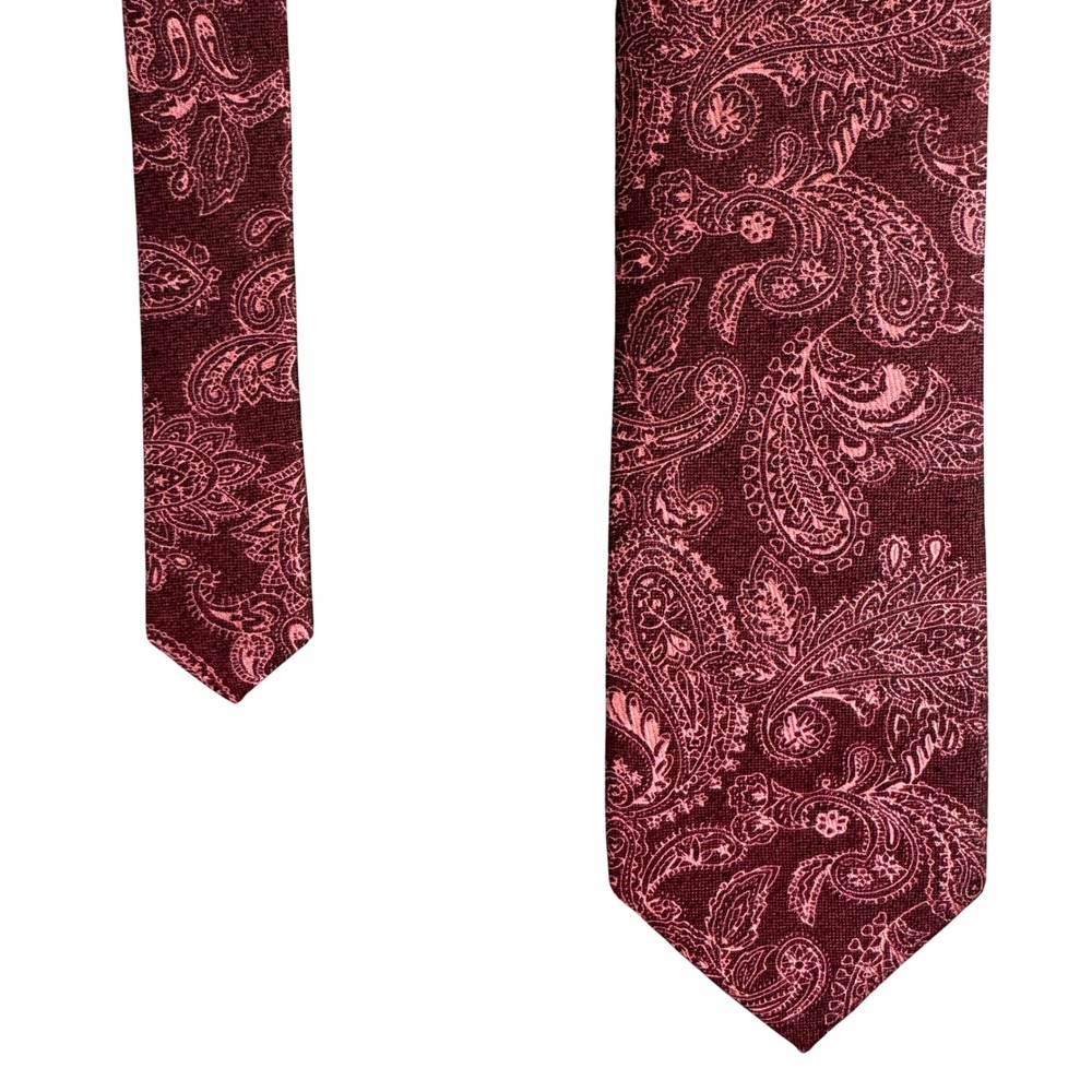 Joseph Abboud Mens Burgundy Pink Paisley 100% Silk Necktie 59x3.25